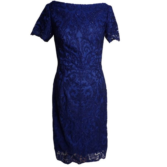 LA FEMME Navy Blue Beaded Crystal Lace Cocktail Dress Navy Blue 8 NEW $478 - Picture 7 of 12